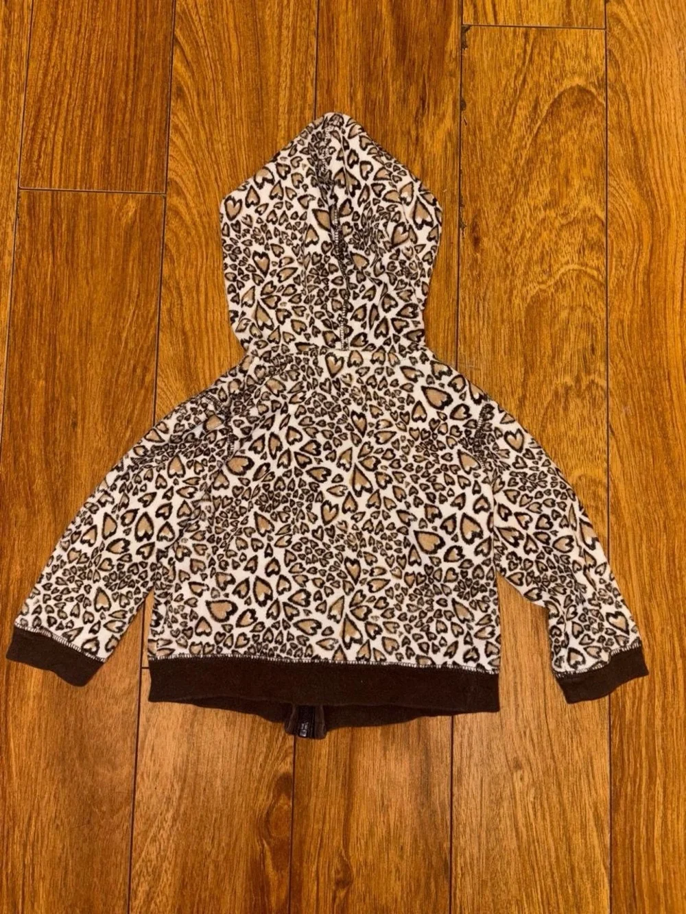 Y2K leopard print zip up hoodie with heart decal